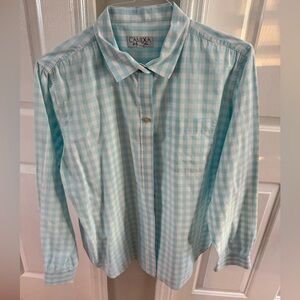 Women's Light Blue Checkered Button Down Shirt
